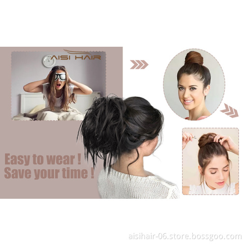 Aisi Hair Synthetic Donut Black Chignon Curly Bun Pad Chignon Elastic Band Ribbon Ponytail Rope Rubber Hair Extension For Women